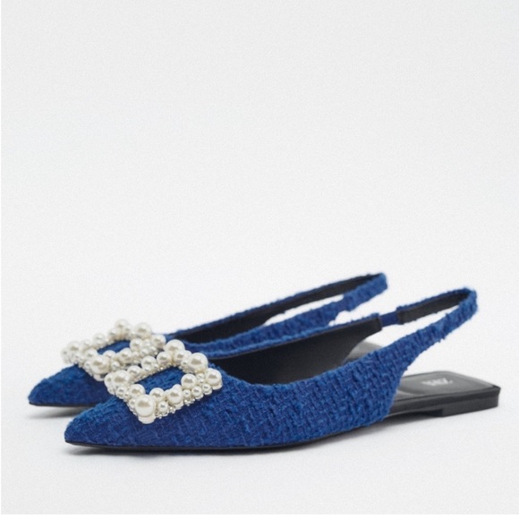 Holidays Zara blue Sling back embellished and pearls flats - Picture 2 of 11